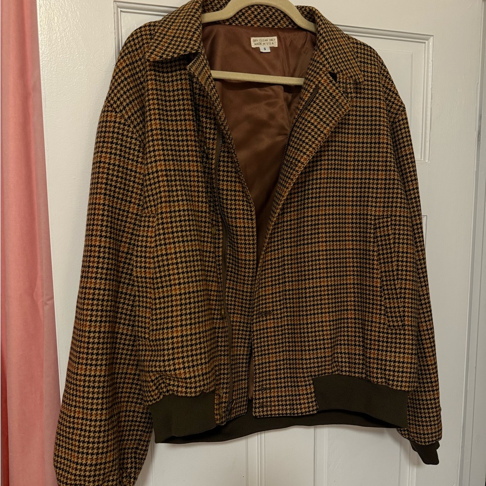 Majer Houndstooth Bomber Coat w/ Silk Lining
